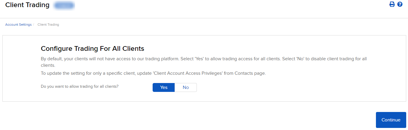 The configure client trading panel in advisor portal. 